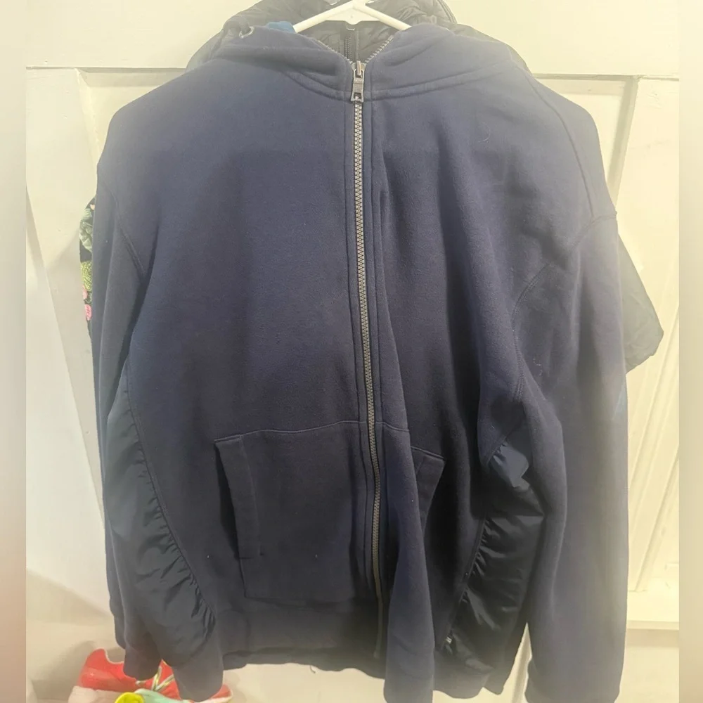 Nautica Men’s Large Navy Full Zip Hooded Jacket Fleece Lined Vintage Style